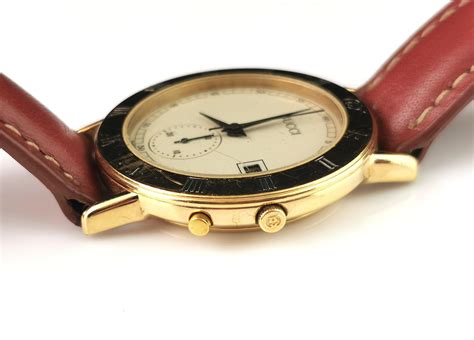 Vintage Gucci 3800m Gold plated Chronograph watch, leather 